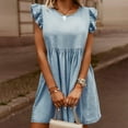 thumbnail image 1 of Lilgiuy Women's Summer Fashion Casual Retro Loose Ruffle Cuff Denim Short Skirt Dress High Waist Maxi Dress, 1 of 5