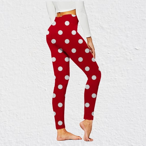 Lilgiuy Women High Waisted Leggings Fun Polka Dot Print Simple Pattern Yoga Pants Tummy Control Full Length for Biking Volleyball Weightlifting Red(S-2Xl)