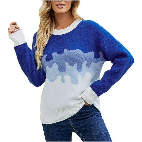 Lilgiuy Women Knitwear Loose Pullover Gradient Sweater Women Crewneck Sweater,Blue,8(L) Winter Fashion 2022