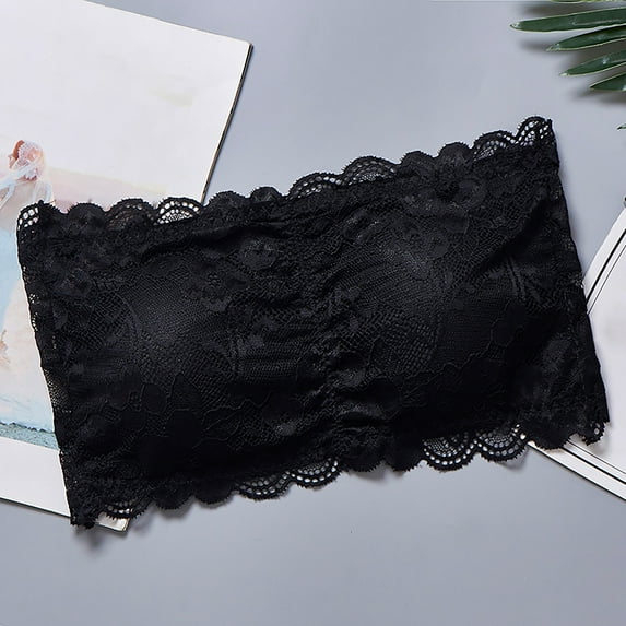 Lilgiuy Women Lace Bandeau Bra Summer Sexy ireless Padded Bandeau Bralette Push Up Tube Top Bra for Sports Beach Party