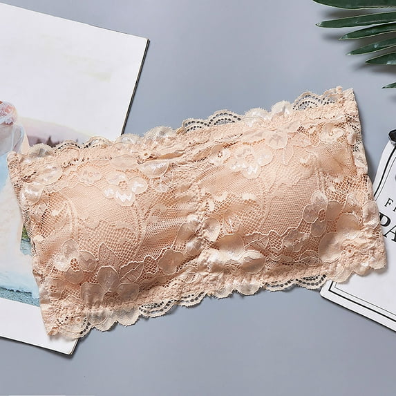 Lilgiuy Women Lace Bandeau Bra Summer Sexy ireless Padded Bandeau Bralette Push Up Tube Top Bra for Sports Beach Party
