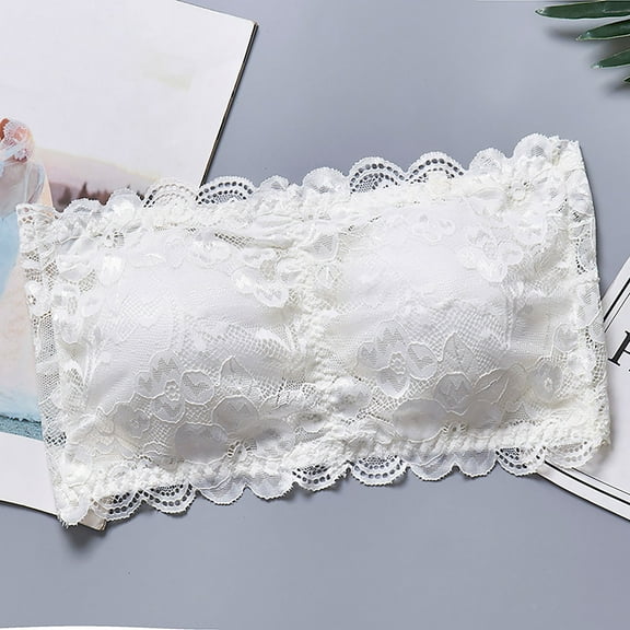 Lilgiuy Women Lace Bandeau Bra Summer Sexy ireless Padded Bandeau Bralette Push Up Tube Top Bra for Sports Beach Party