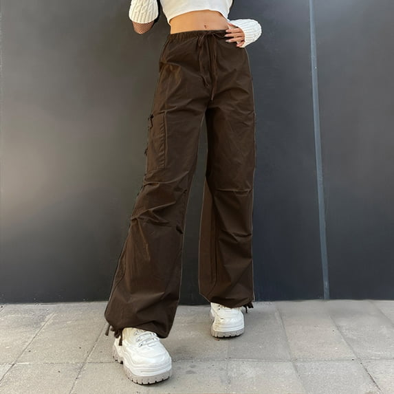 Lilgiuy Women Ladies Solid Pants Hippie Punk Trousers Streetwear Jogger Pocket Loose Overalls Long Pants for Camping Climbing