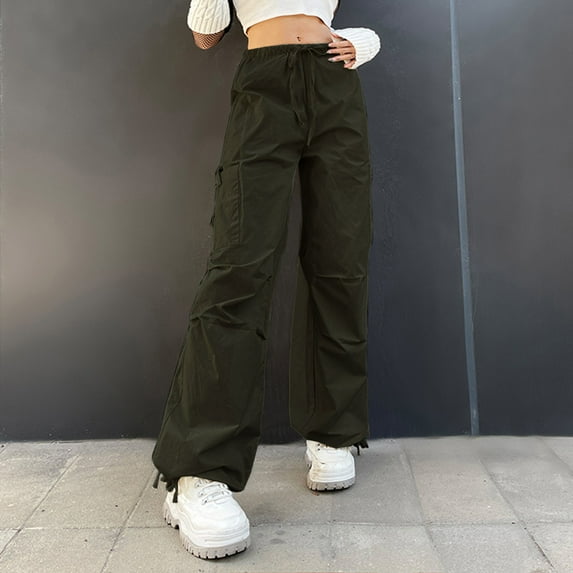 Lilgiuy Women Ladies Solid Pants Hippie Punk Trousers Streetwear Jogger Pocket Loose Overalls Long Pants for Office Work Business