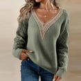 thumbnail image 1 of Lilgiuy Women Long Sleeve Lace Stitching V Neck Top Casual Loose Knitted Sweaters Blouse for Outdoor Camping, 1 of 4
