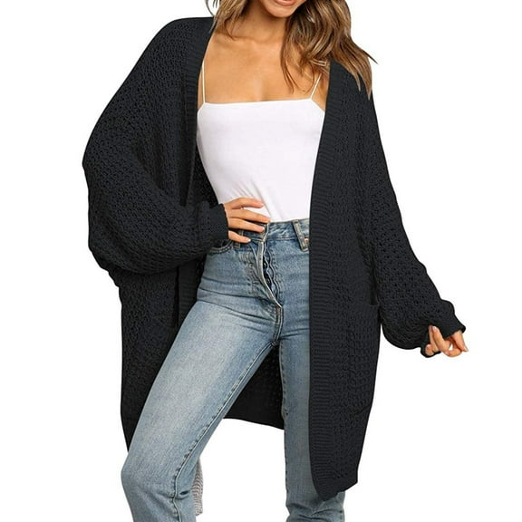 Lilgiuy Women Long Sleeve Solid Cardigan Autumn Casual Coat Blouse Top Black，10（XL） Fall Fashion for 2022 Spring Winter