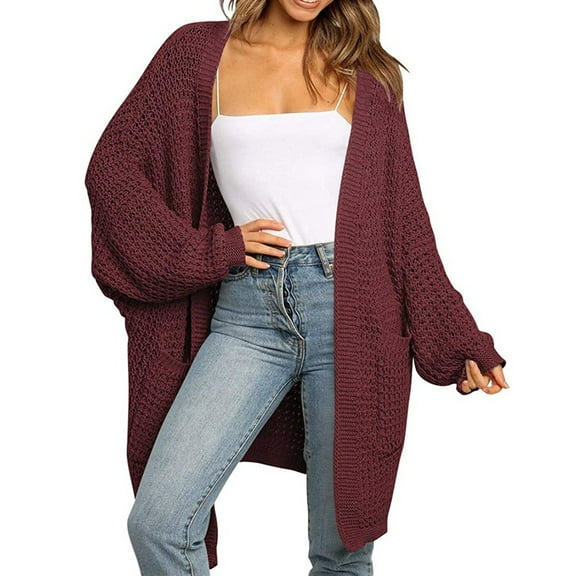 Lilgiuy Women Long Sleeve Solid Cardigan Autumn Casual Coat Blouse Top Red，10（XL） Winter Clothes for 2022