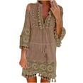thumbnail image 1 of Lilgiuy Women Loose Casual Solid Lace Embroidery Patchword Dress V-Neck Dress, 1 of 5