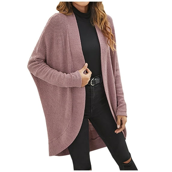 Lilgiuy Women Loose Dark Color Sleeve Casual Cardigan European And American Coat Sweater(Purple,8) Winter Fashion 2022