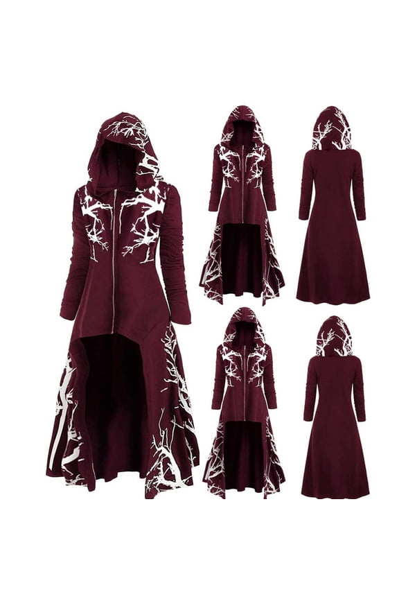 Lilgiuy Women Loose Halloween Tops Sweater Large Size Coat Retro Dress Hooded Elasticity