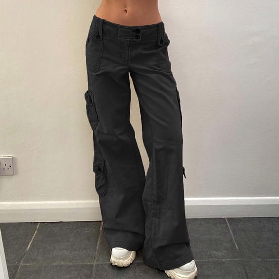 Lilgiuy Women Low Waist Loose Pocket Trousers Hippie PunkFull Length Pants Jeans Petite Classic Allure Fit Proportioned Pant