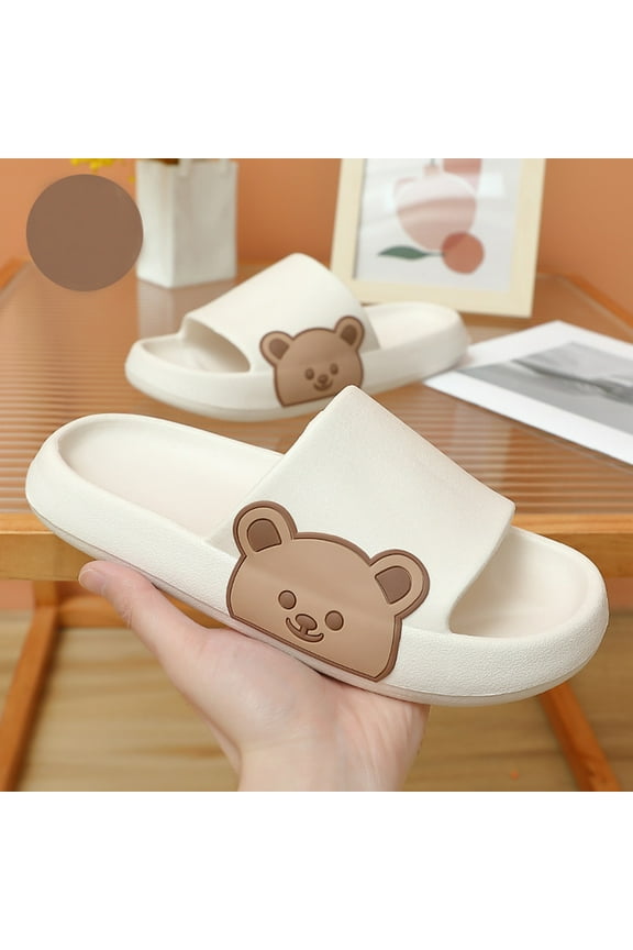 Women Men House Pillow Slippers Bathroom Foam Slippers Non-Slip Shower Sandals Cute Cartoon Bear Open Toe Spa Pool Beach Shoes Streetwear(White,6.5)