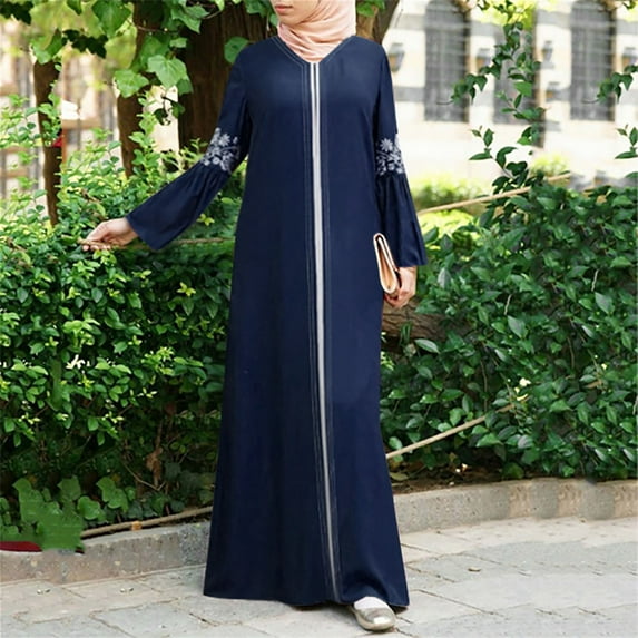 Lilgiuy Women Muslim Long Dress Floral Printed Vintage Kaftan Islamic Maxi Dresses for for Travel Vacation