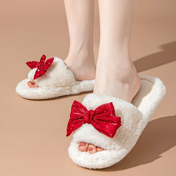 Lilgiuy Women New Comfortable Home Cute Bow Ties Models Winter Cotton Slippers Couple Models Thick Bottom Warm Cotton Slippers Cute Womens House Slippers Gifts for Your Family or Friends
