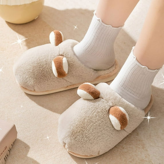 Lilgiuy Women New Comfortable Home Cute Winter Cotton Slippers Couple Models Thick Bottom Warm Cotton Slippers Cute Womens House Slippers for Birthday Party Club