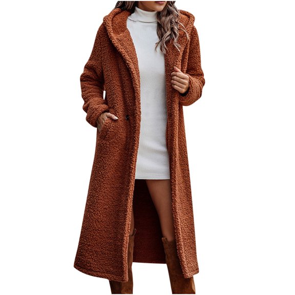 Lilgiuy Women Outfits Long Sleeve Solid Faux Leather Outwear Jackets Tops Coats,Coffee,8(L) Winter Dresses for 2022