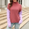 thumbnail image 1 of Lilgiuy Women Patchwork Fashion Knitwear Color Matching Long Sleeved High Neck Pullover Sweater for Leggings Jeans or Shorts, 1 of 5