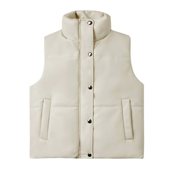Lilgiuy Women Pocket Vest Coat Short Jacket Winter Sleeveless Faux Leather Coat Beige,10(XL) Winter Dresses for 2022