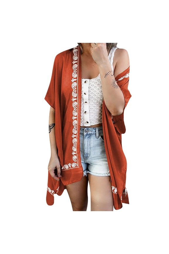 Women Print Chiffon Beach Kimono Cardigan Blouse Shawl Loose Top Outwear Fall Fashion 2022 Spring Winter