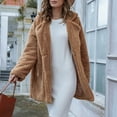 thumbnail image 1 of Lilgiuy Women'S Long Sleeve Loose Solid Color Button Lapel Thickened Plush Coat Blouse Khaki，4 Winter Clothes for 2022, 1 of 4