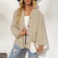 thumbnail image 1 of Lilgiuy Women'S Long Sleeve Loose Solid Color Button V-Neck Plush Coat Blouse Khaki，10 2022 Fall Winter, 1 of 5