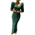 thumbnail image 1 of Lilgiuy Women Sequins Thin Lantern Sleeve Off-The- Shoulder Dress Green Fall Dresses for 2022 Spring Winter, 1 of 4