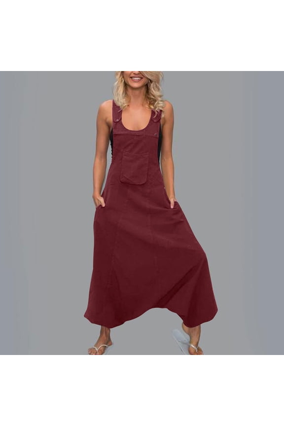 Women Sleeveless Dungarees Loose Cotton Long Playsuit Jumpsuit Pants Trousers Cooling Tactical Hiking Pants