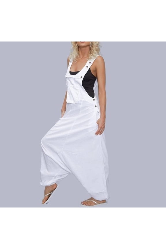 Women Sleeveless Dungarees Loose Cotton Long Playsuit Jumpsuit Pants Trousers for Errands Exercise