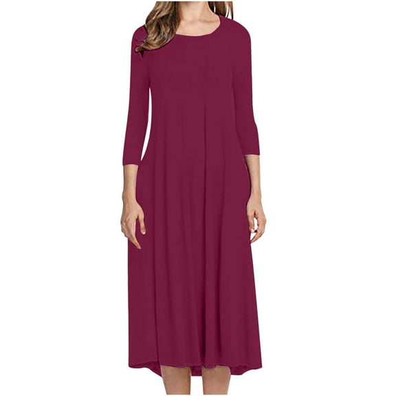 Lilgiuy Women Slim Fit Comfortable Button V-Neck Solid Color Casual Dress Hot Pink Fall Dresses for 2022 Spring Winter