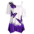 thumbnail image 1 of Lilgiuy Women Cold Shoulder Butterfly Print Short Sleeve Plus-Size Shirt Blouse Tops, 1 of 2