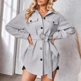 thumbnail image 1 of Lilgiuy Women Solid Color Casual Long Sleeve Loose Lapel Cardigan Jacket Coat With Belt Winter Dresses for 2022, 1 of 5