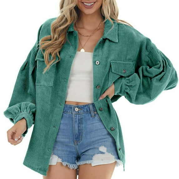 Lilgiuy Women Solid Color Casual Long Sleeve Pocket Loose Lapel Cardigan Jacket Coat(Green,4) Winter Fashion 2022