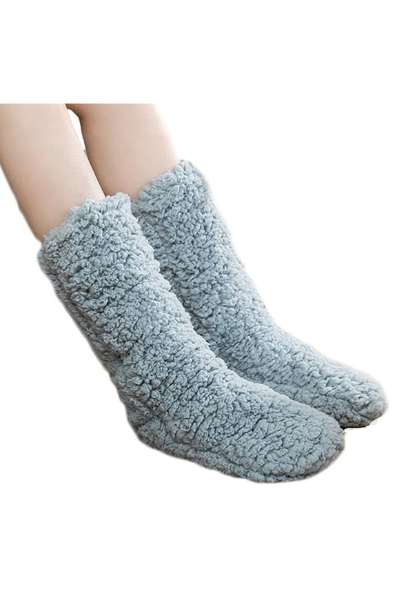 Lilgiuy Women Solid Color Long Socks Slippers Thick Plush Indoor Socks Double-Layer Thickening Indoor Shoes