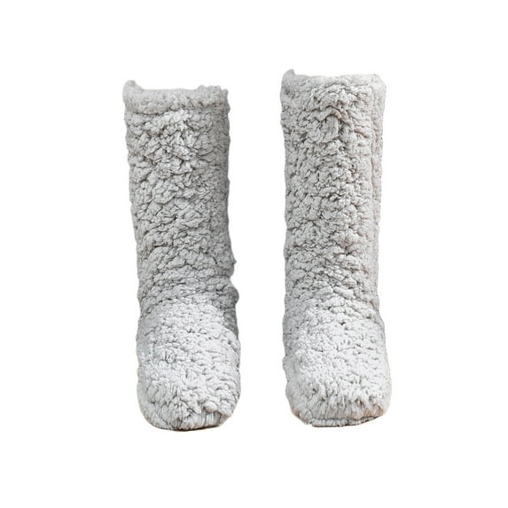 Lilgiuy Women Solid Color Long Socks Slippers Thick Plush Indoor Socks Double-Layer Thickening Indoor Shoes