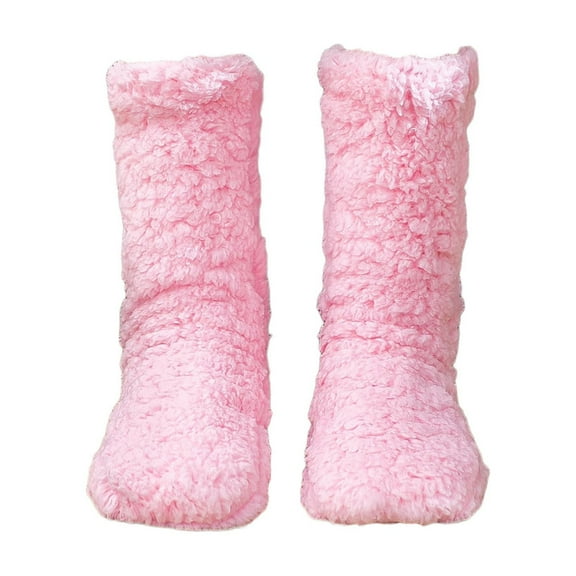 Lilgiuy Women Solid Color Long Socks Slippers Thick Plush Indoor Socks Double-Layer Thickening Indoor Shoes