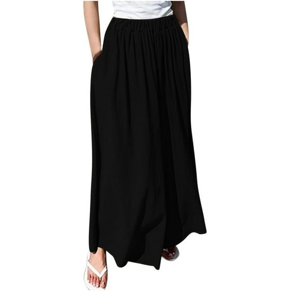 Lilgiuy Women Solid Cotton Linen Ankle-Length Pants Pokets Casual Elastic Trousers Long Pants Trousers Black 12(XXL) Winter Clothes for 2022