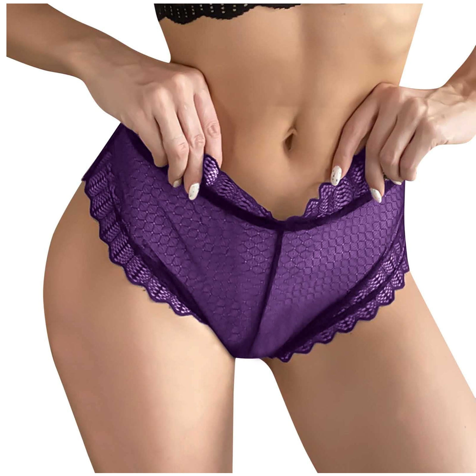 Lilgiuy Women Solid Lace Underwear Lingerie Panties Ladies Underpants  Thongs Panties Ladies Underwear(Purple,M) Winter Fashion 2022