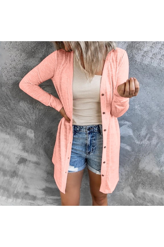 Women Solid Loose Long Sleeve Cardigan Autumn Coat Blouse Pink，8（L） Winter Clothes for 2022