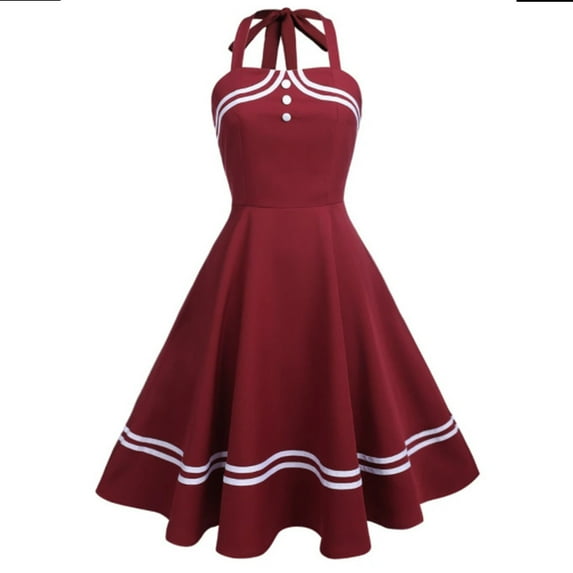 Lilgiuy Women Stripe Halter Neck Swing Dress Sleeveless Round Neck Dress Fall Dresses for 2022 Spring Winter