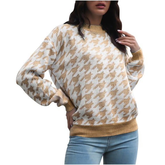 Lilgiuy Women Thin Sweater Casual Solid Color Loose Fit Pullover Sweater Crewneck Sweater Khaki Dresses for 2022