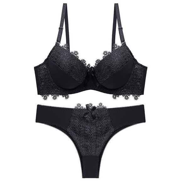 Lilgiuy Women Trendy Charming Lace Solid Color Underwear Pajamas Embroidered Ladies Steel Rings Intimates Set for Christmas Halloween