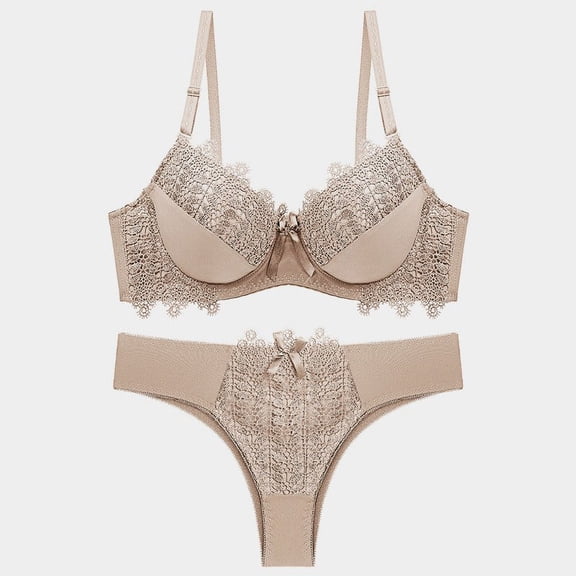 Lilgiuy Women Trendy Charming Lace Solid Color Underwear Pajamas Embroidered Ladies Steel Rings Intimates Set for Wedding Anniversary