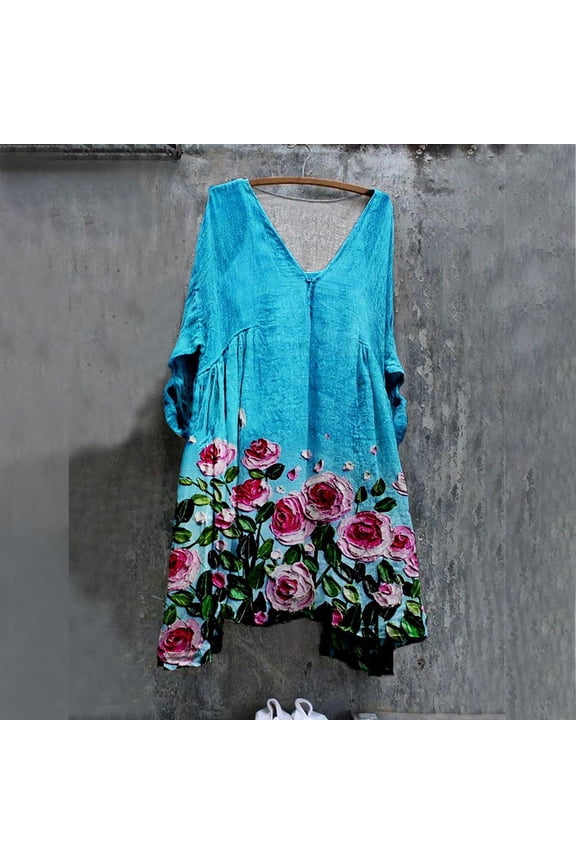 Women Trendy Plus Size Vintage Holiday Floral 3/4 Sleeve Vintage Dresses for Cardigan Coat or Jacket