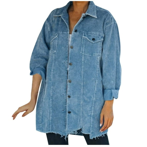 Lilgiuy Women Turndown Collar Long Sleeve Hoodeless Casual Outwear Jackets,Blue,8 Fall Clothes for 2022 Spring Winter