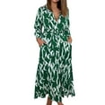 thumbnail image 1 of Lilgiuy Women V Neck Printing Long Sleeve Button Lacing Slim Fit Dress With Pocket Green 2022 Fall Winter, 1 of 5