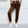 thumbnail image 1 of Lilgiuy Women Velvet Workout Pants Fall Winter Elastic Drawstring Waist Full Length Thick Warm Joggers Sports Pants with Pockets for Hiking Climbing Brown(S-3Xl), 1 of 5