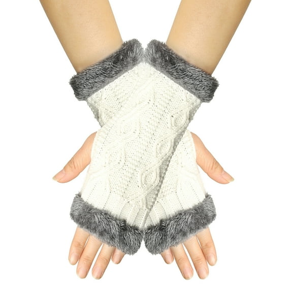 Lilgiuy Women Winter Fingerless Gloves Fashion Solid Color Knit Wrist Arm Thermal Work Travel Sport Mittens for Cold Weather White