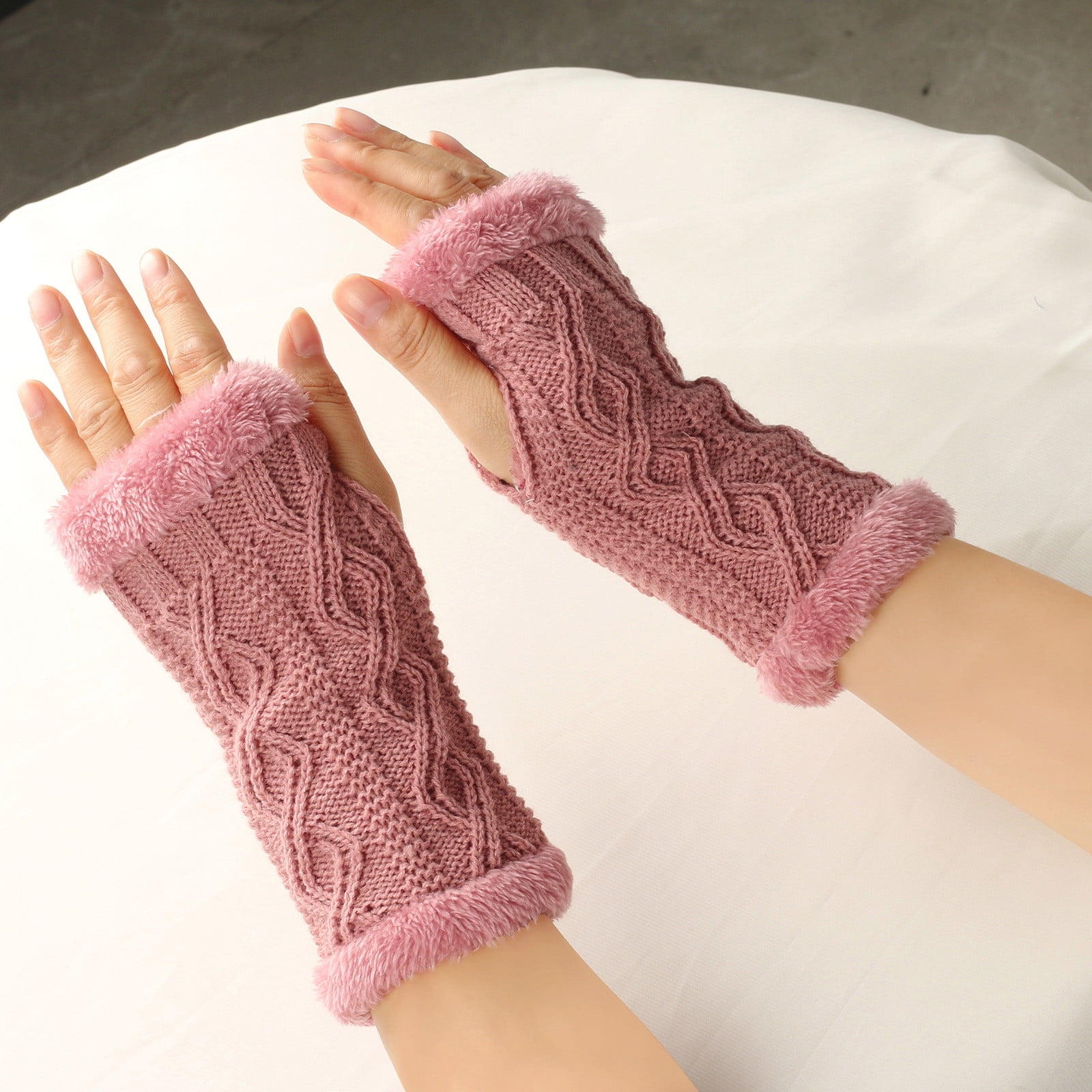 Lilgiuy Women Winter Knit Fingerless Gloves Solid Color Stretchy Short Fingerless  Thumb Hole Wrist Arm Warmer Mitten Gifts for Your Girlfriend Wife Mom  Purple 