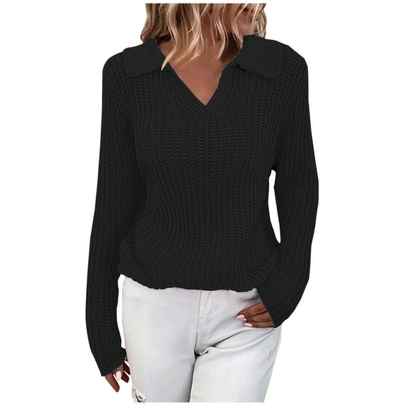 Lilgiuy Women Winter Solid Long Sleeve Pullove V-Neck Casual Sweater Tops Fall Clothes for 2022 Spring Winter