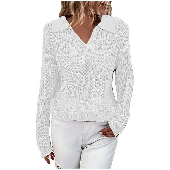 Lilgiuy Women Winter Solid Long Sleeve Pullove V-Neck Casual Sweater Tops Fall Dresses for 2022 Spring Winter